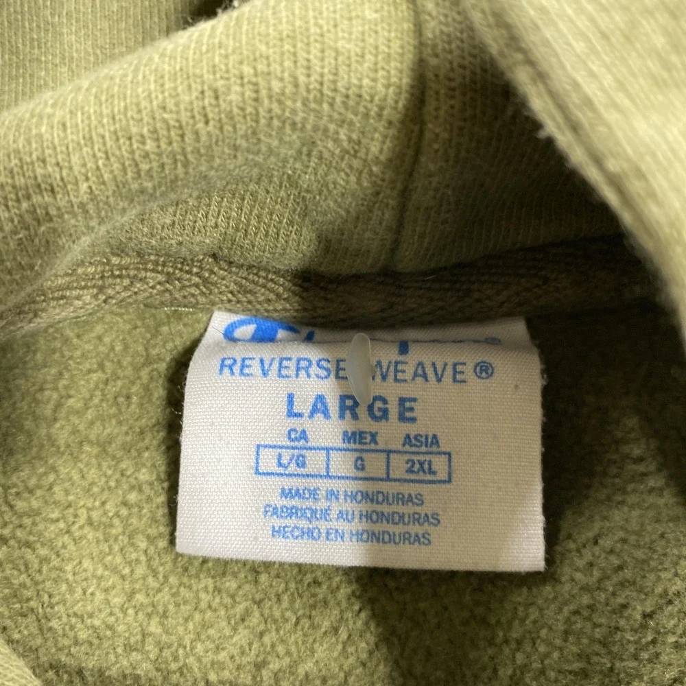 Champion Hoodie Mens Large Green Pullover Reverse Weave Chenille Logo Oversized